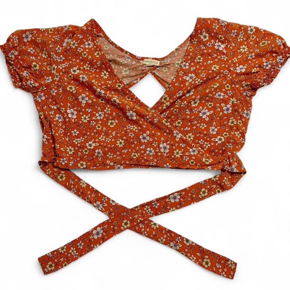 Aeropostale Orange Floral Tie Crop Top